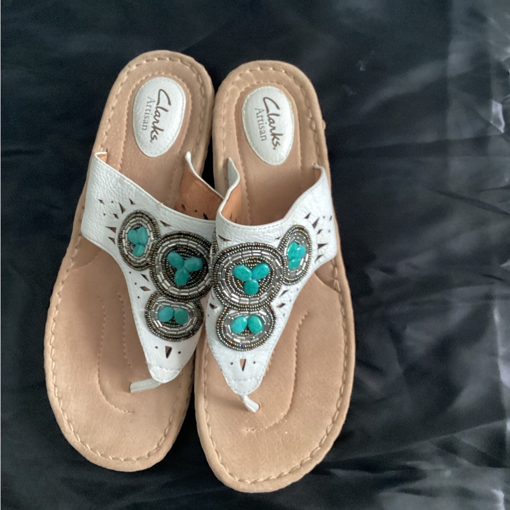 Clarks Women's Sandals with White and Teal Accents